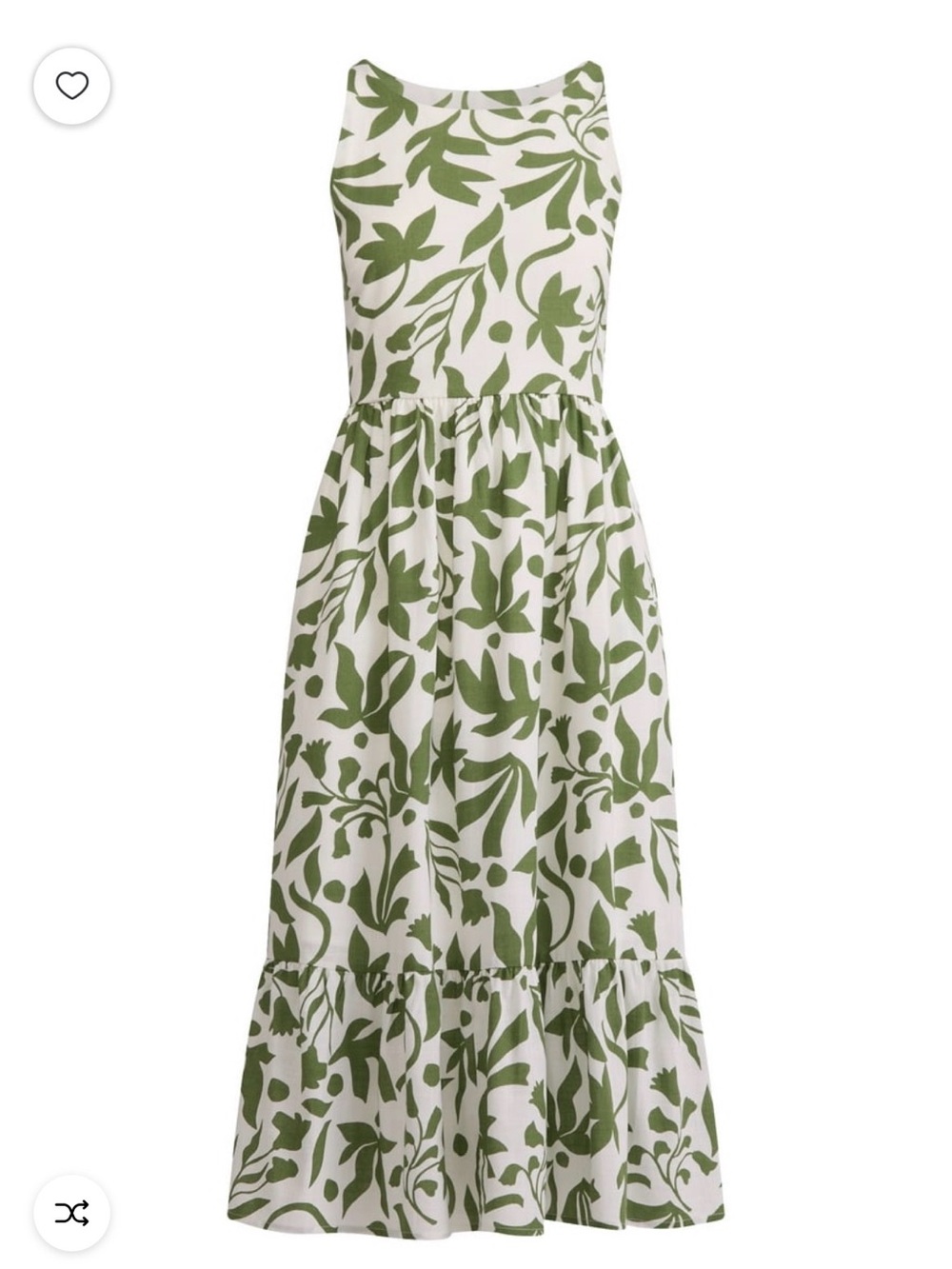 Tim and tru Sleeveless Green Leaf Print Midi Dress - White & Olive